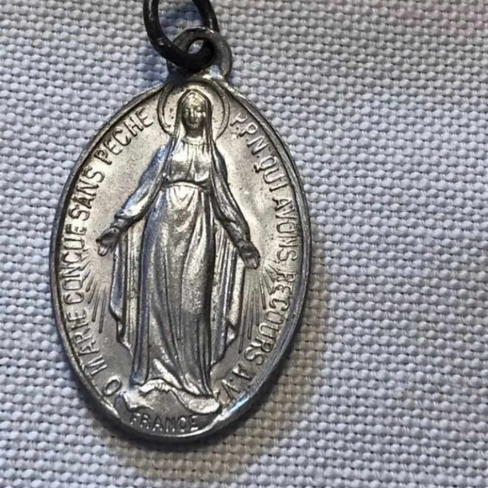 Antique Old Religious MEDAL Engraved XIX 19th France Virgin Mary Jesus